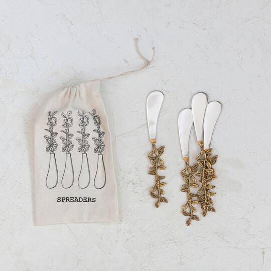 Hello Honey® Stainless Steel & Brass Canapé Knives with Leaves Handles Set